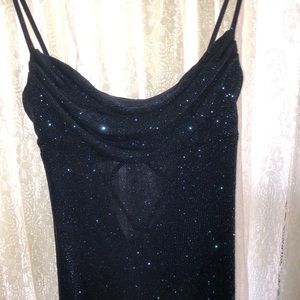 Floor length jersey metallic cowl